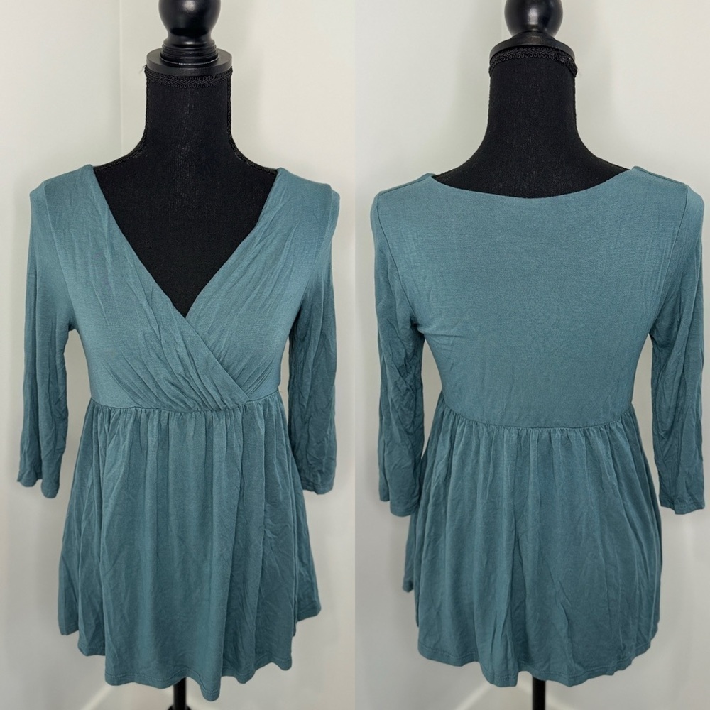 Pink Blush Maternity Teal Baby Doll V-Neck Top (S)